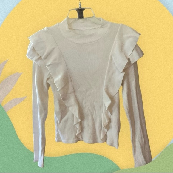 Pipes & Shaw LLC Tops - Pipes & Shaw Veronica Beard White Cotton Ruffle Long Sleeve Crewneck Top, Sz S